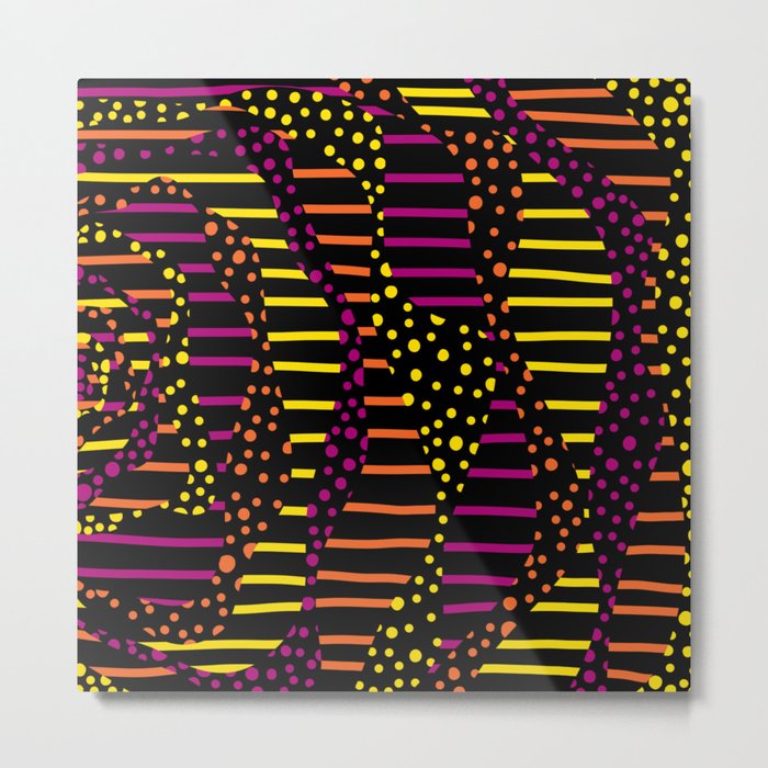 Spots and Stripes 2 - Black, Pink, Orange and Yellow Metal Print