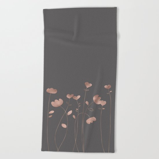 Rosegold pink flowers- floral design- Flower Beach Towel