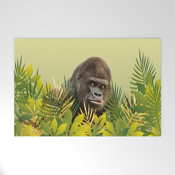 Gorilla in Jungle with Palm leaves Welcome Mat by Move-Art