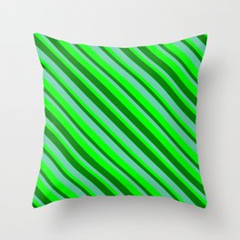 [ Thumbnail: Green, Aquamarine & Lime Colored Striped Pattern Throw Pillow ]