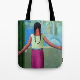 “The Northern Border of Mexico” - The Dreamers female Latina portrait painting by Angel Zarraga Tote Bag