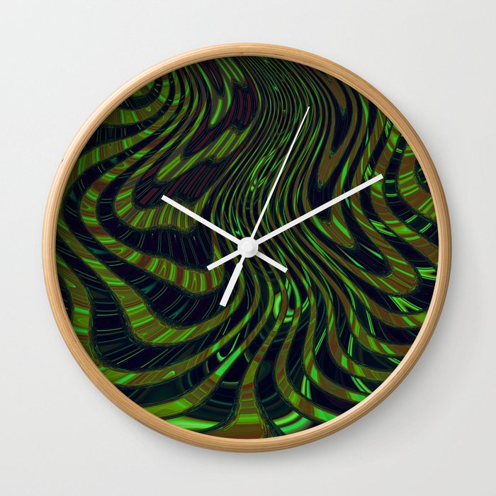 Dark Green Line Abstraction Wall Clock