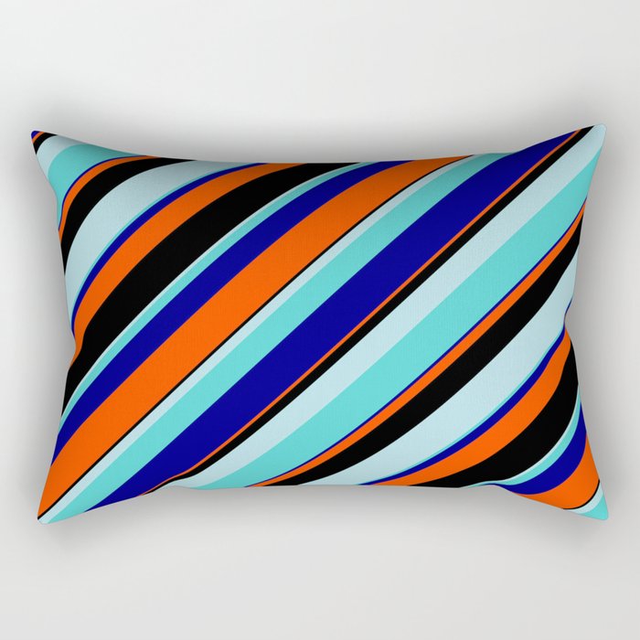 Eye-catching Powder Blue, Turquoise, Blue, Red, and Black Colored Lined/Striped Pattern Rectangular Pillow