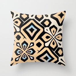 cream, black, golden and blue abstract floral silhouette Throw Pillow