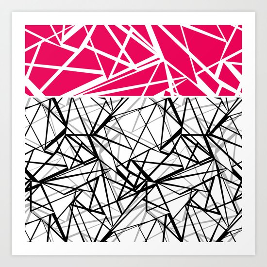 Black and white abstract geometric pattern with red inlay . Art Print