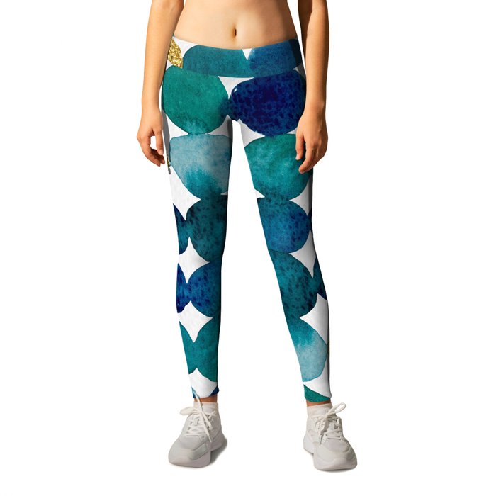 Dots pattern - blue and gold Leggings