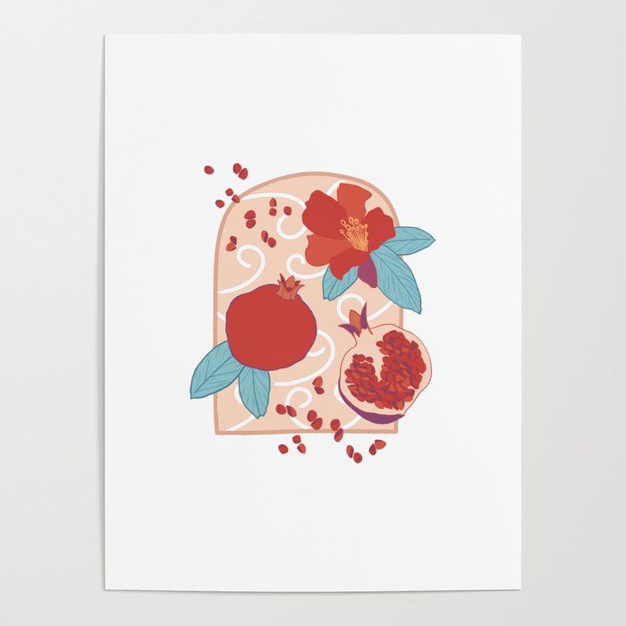 Pomegranate pink and ochre oriental window Poster