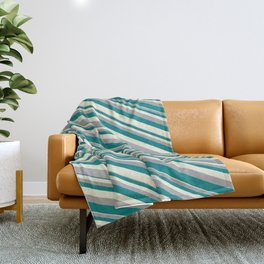 [ Thumbnail: Beige, Dark Gray, and Teal Colored Pattern of Stripes Throw Blanket ]