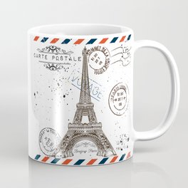 Art hand drawn design with Eifel tower. Old postcard style Coffee Mug