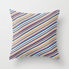 [ Thumbnail: Dark Slate Blue, Turquoise & Brown Colored Stripes/Lines Pattern Throw Pillow ]