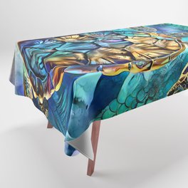 Sea Gold Blue Turtle Modern Artwork Sealife Design Turtles Colorful art  Tablecloth