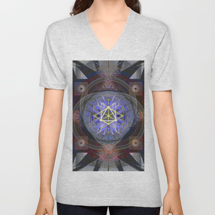 Cosmic Pulse Mandala Sacred Geometry Ancient Vision Print V Neck T Shirt