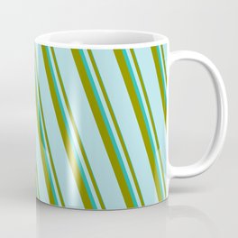 [ Thumbnail: Light Sea Green, Green & Powder Blue Colored Lined/Striped Pattern Coffee Mug ]