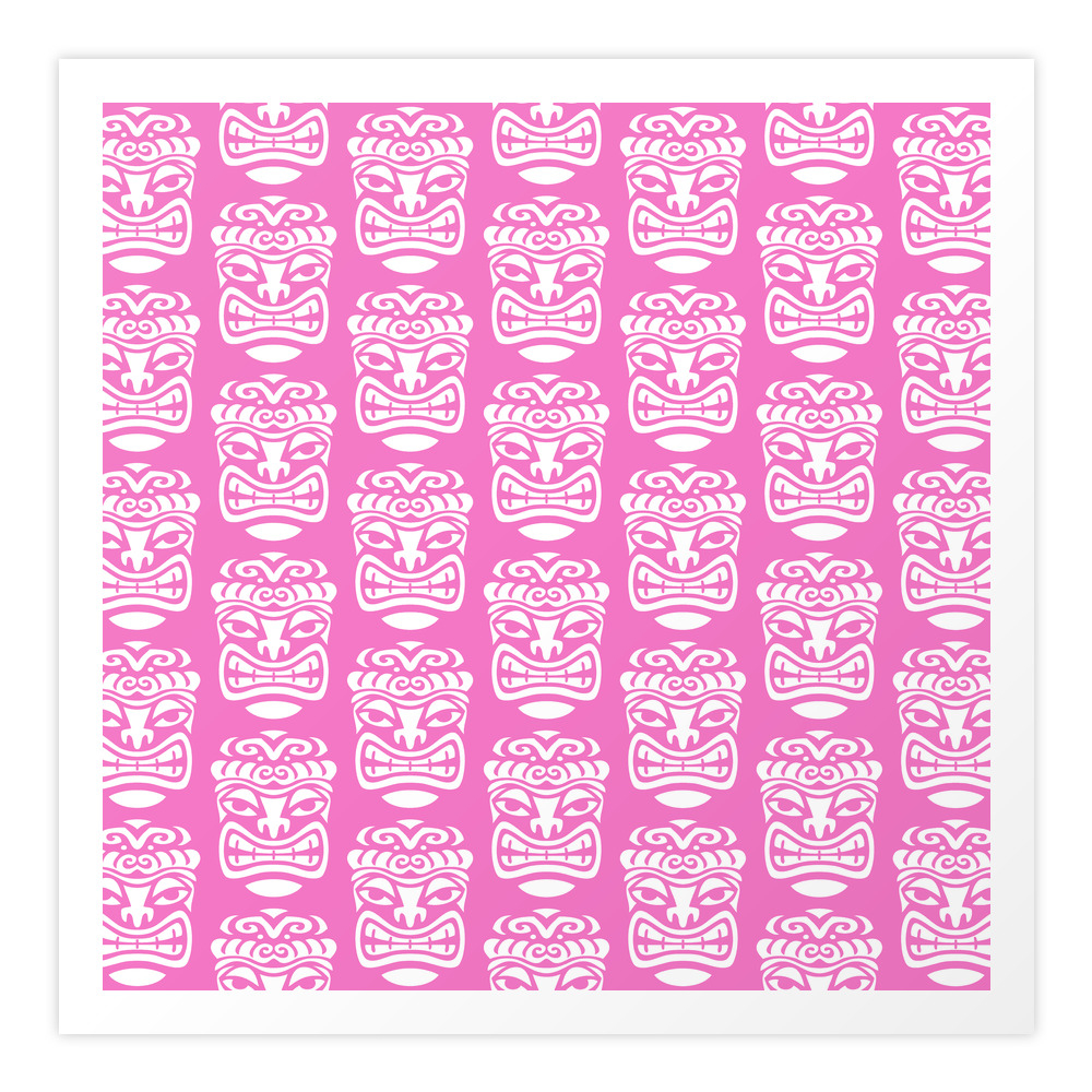 Tiki Pattern Pink Art Print by tonymagner