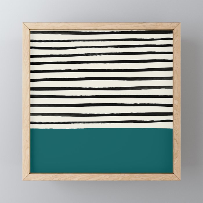Dark Turquoise & Stripes Framed Mini Art Print