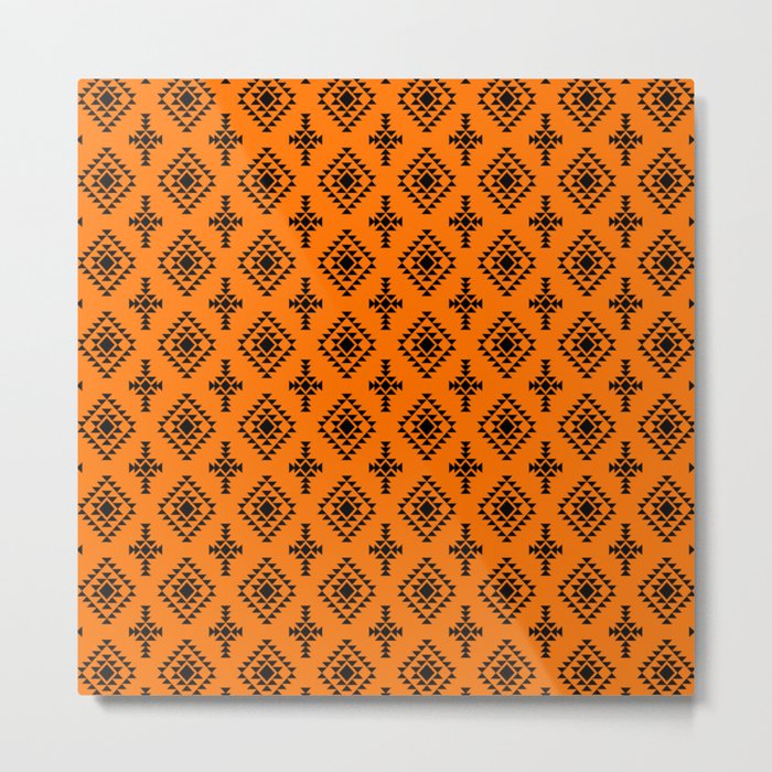 Orange and Black Native American Tribal Pattern Metal Print