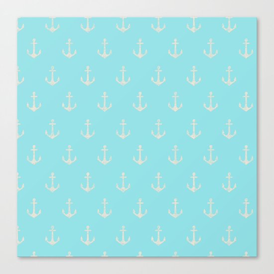 Maritime Aqua and White Anchor Pattern on #Society6 Canvas Print