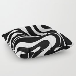 Modern Retro Liquid Swirl Abstract Pattern in Black and White Floor Pillow