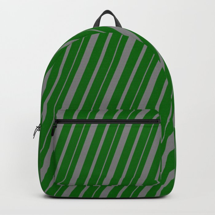 Dark Green and Gray Colored Lined Pattern Backpack