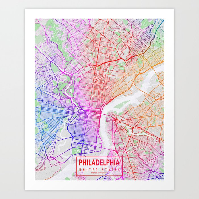 Philadelphia City Map of the United States - Colorful Art Print