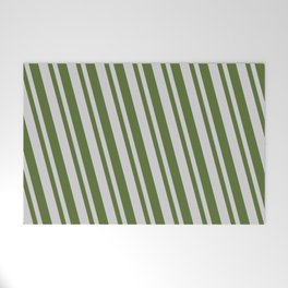 [ Thumbnail: Light Gray & Dark Olive Green Colored Lines/Stripes Pattern Welcome Mat ]
