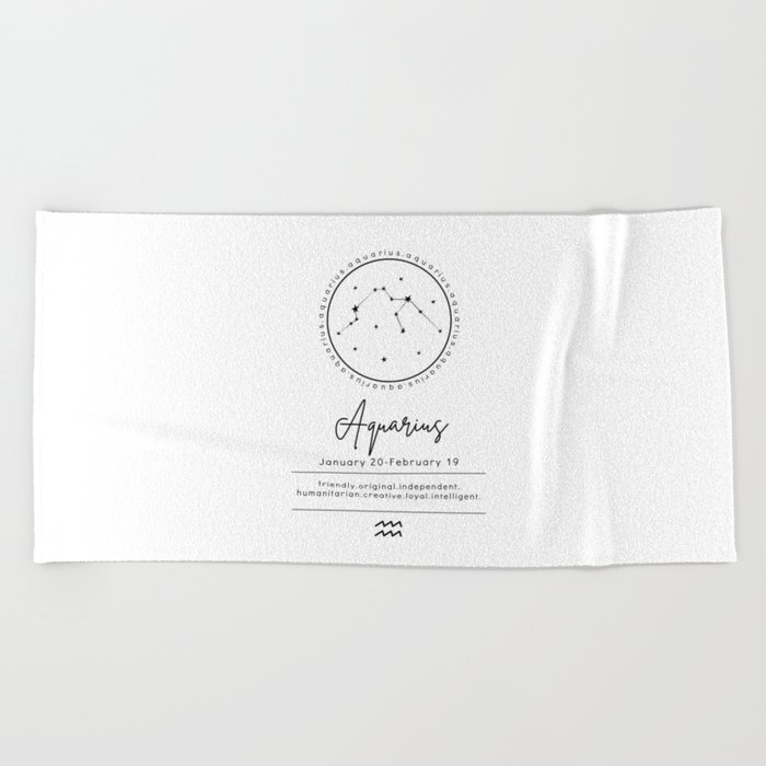 Aquarius Zodiac | Black & White Beach Towel