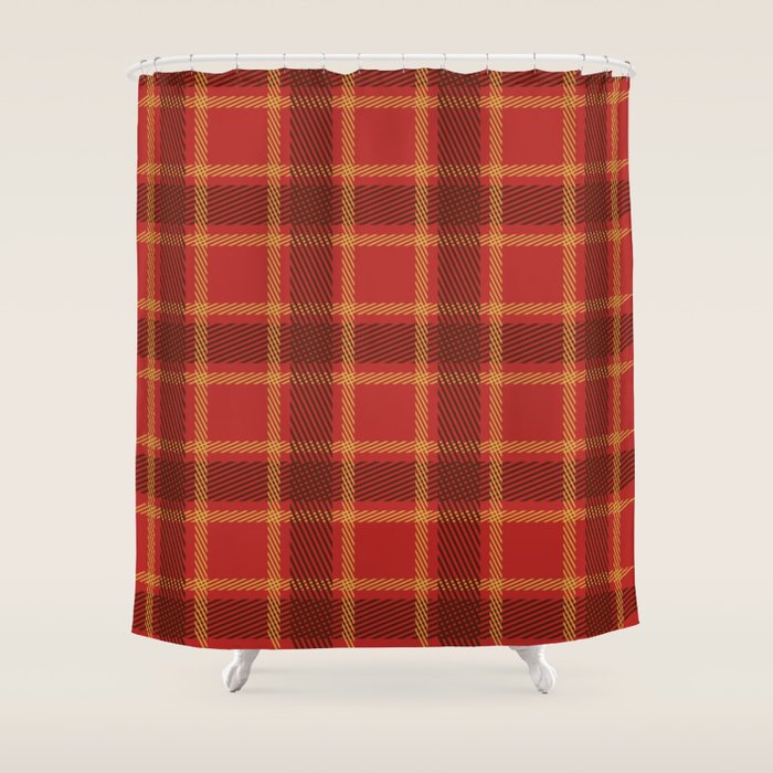 Plaid Red Yellow And Brown Lumberjack Flannel Shower Curtain By