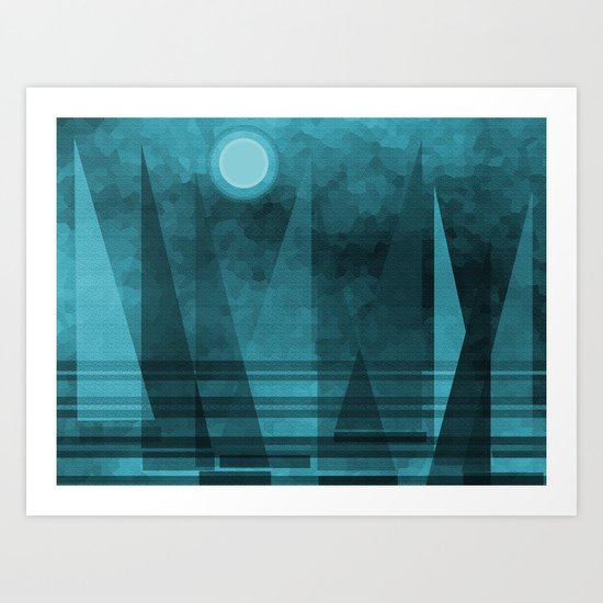 Blue Moonlight Sail Art Print