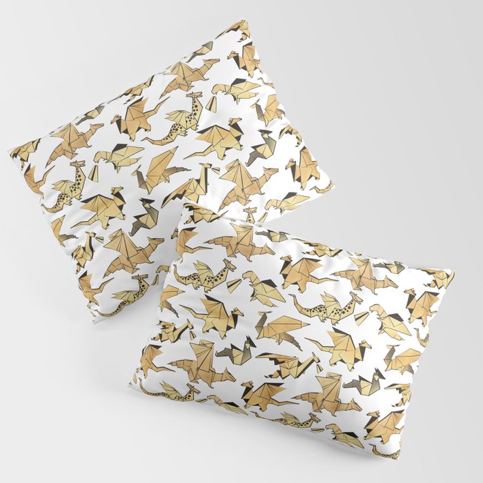 Origami metallic dragon friends // white background golden fantasy animals Pillow Sham