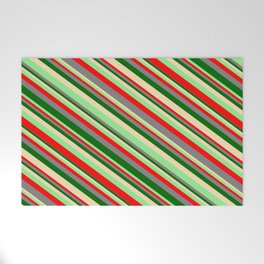 [ Thumbnail: Eyecatching Light Green, Red, Gray, Dark Green, and Tan Colored Lined/Striped Pattern Welcome Mat ]