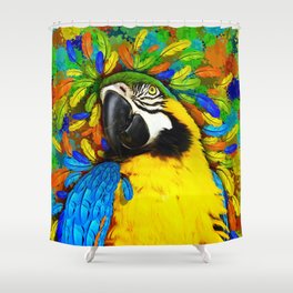 Gold and Blue Macaw Parrot Fantasy Shower Curtain