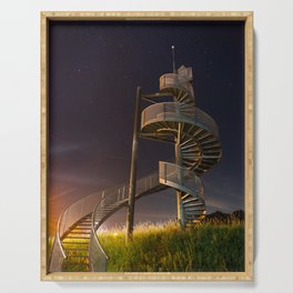 Spiral staircase at night Serving Tray