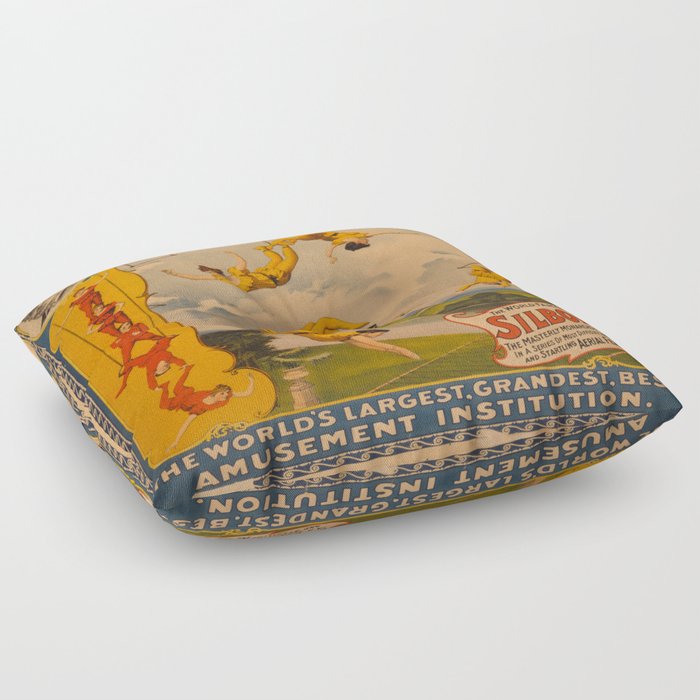 Vintage poster - Circus Trapeze Act Floor Pillow
