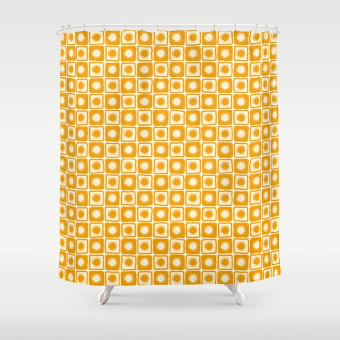 Small Scale Retro Marigold Yellow Checkered Print Shower Curtain
