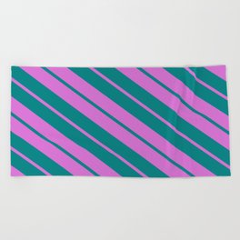 [ Thumbnail: Orchid & Teal Colored Lines Pattern Beach Towel ]