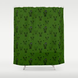Green and Black Hand Drawn Dog Puppy Pattern Shower Curtain
