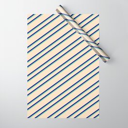 [ Thumbnail: Bisque, Blue, and Aquamarine Colored Lines Pattern Wrapping Paper ]