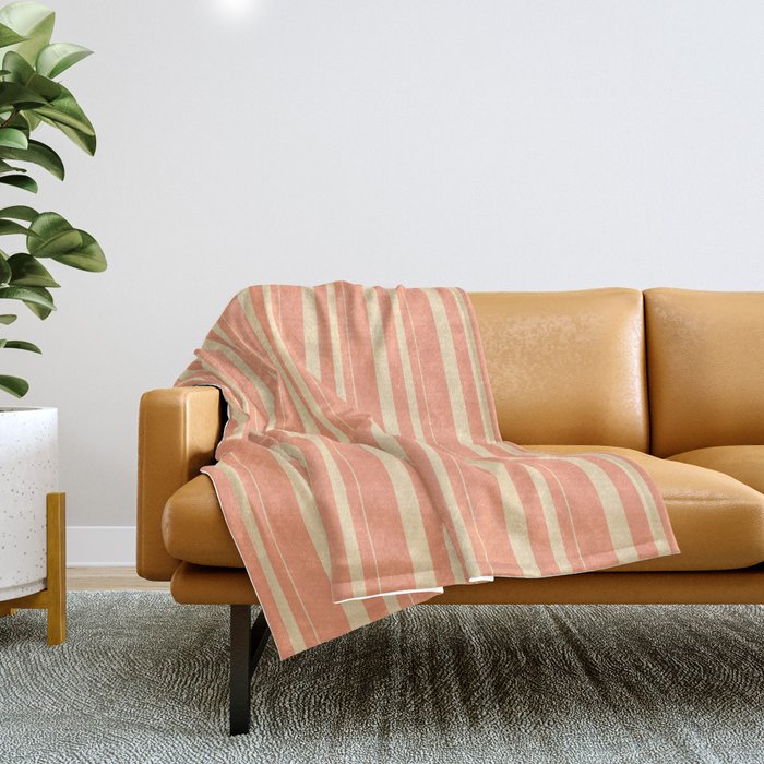 Beige & Light Salmon Colored Pattern of Stripes Throw Blanket