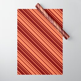 [ Thumbnail: Coral & Maroon Colored Lined/Striped Pattern Wrapping Paper ]