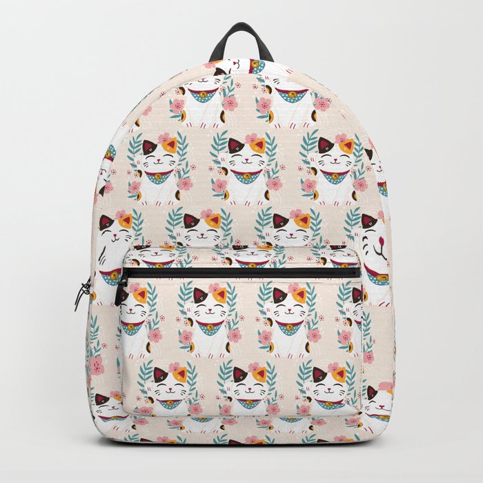 Japanese Lucky Cat with Cherry Blossoms Backpack