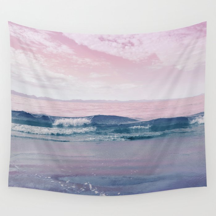 Pacific Dreamscape - Ocean Waves Pink + Blue Wall Tapestry