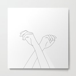 Crossed hands line drawing - Edie Metal Print | Art, Poster, Artwork, Minimalist, Scandinavian, Figure, Illustration, Print, Woman, Sketch 