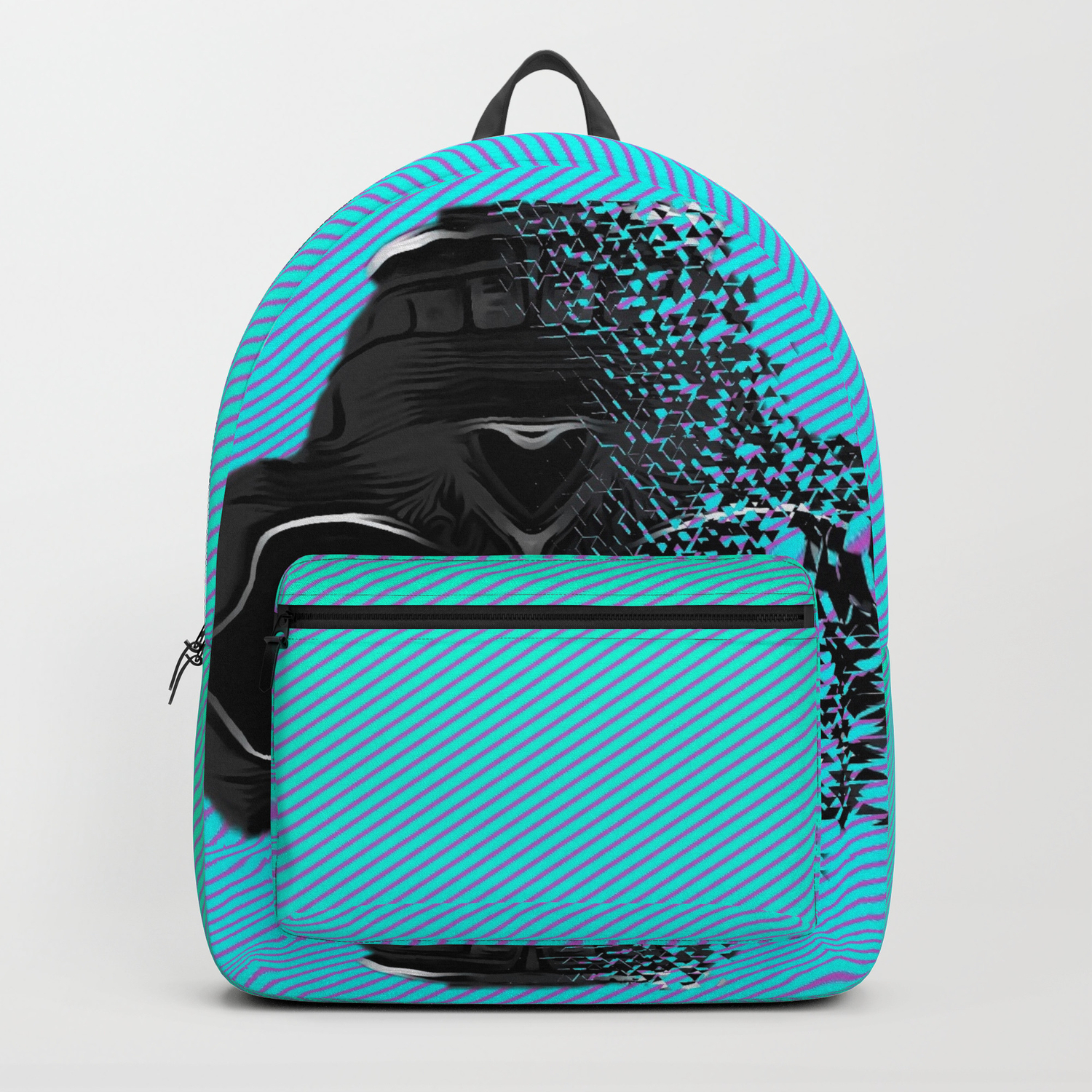 Fractal Black Skull Portrait With Blue Abstract Background