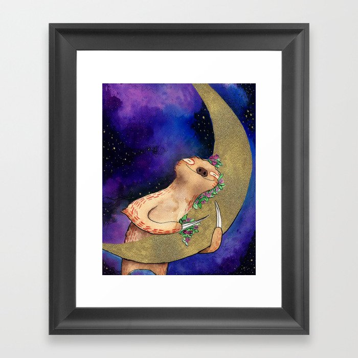 Sloth Hugs Moon Framed Art Print
