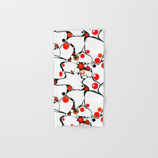Abstract black and white pattern with red polka dots . Hand & Bath Towel