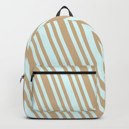 [ Thumbnail: Light Cyan & Tan Colored Striped Pattern Backpack ]