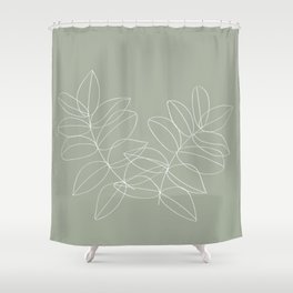 Boho Sage Green, Decor, Line Art, Botanical Leaves Shower Curtain