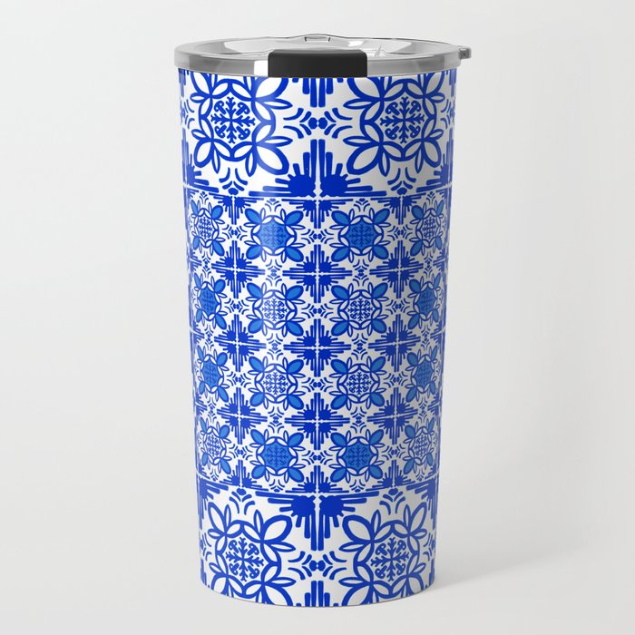 Cheerful Retro Modern Delft Blue Kitchen Tile Mixed Pattern  Travel Mug