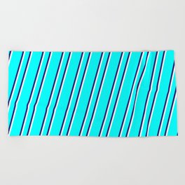 [ Thumbnail: Aqua, Midnight Blue, and White Colored Stripes Pattern Beach Towel ]