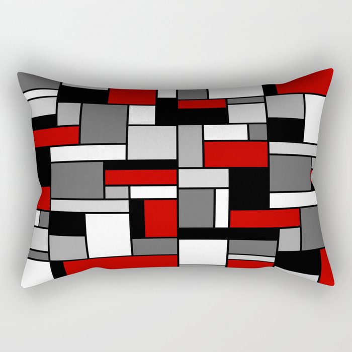 Mid Century Modern Color Blocks in Red, Gray, Black and White Rectangular Pillow